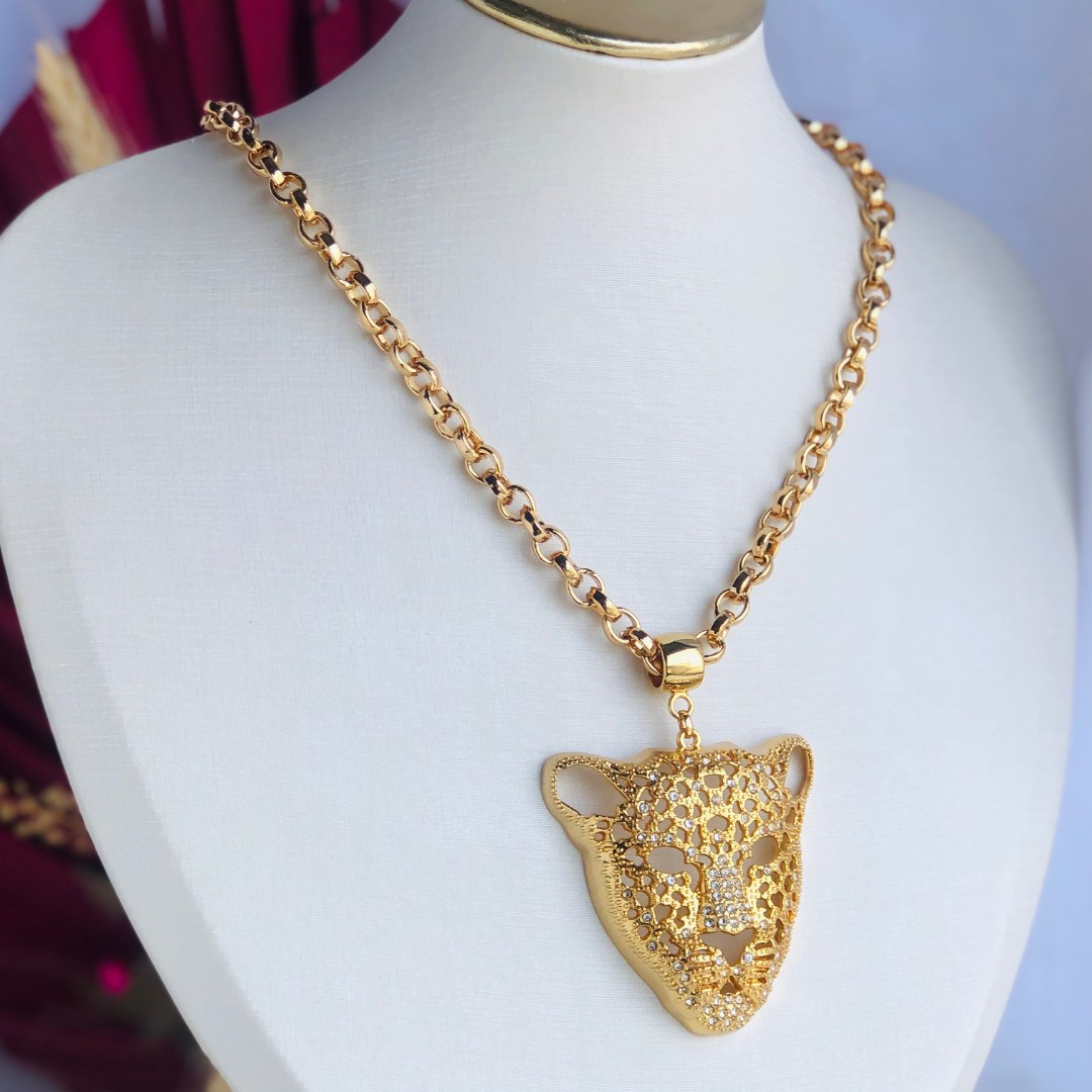 Leopard Zirconia-Studded Pendant Necklace (GOLD)