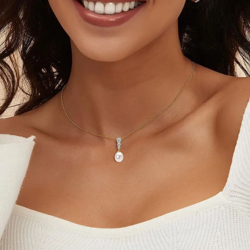 925 Sterling Silver Sereno Freshwater Natural Pearl Necklace - (Gold)