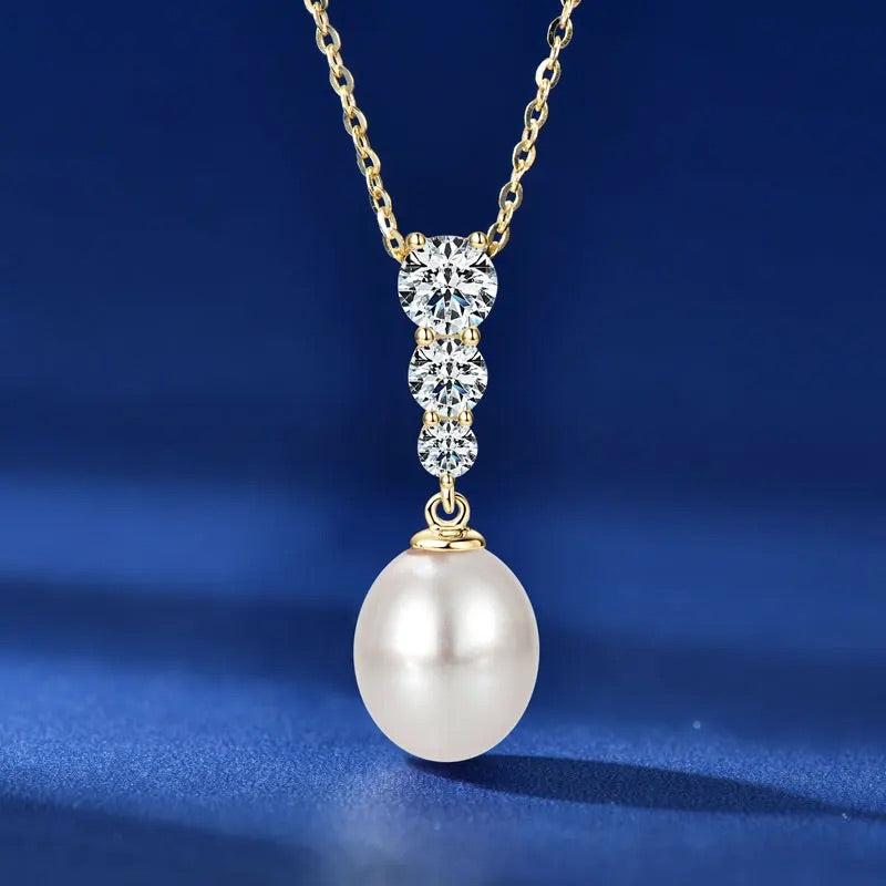 925 Sterling Silver Sereno Freshwater Natural Pearl Necklace - (Gold)