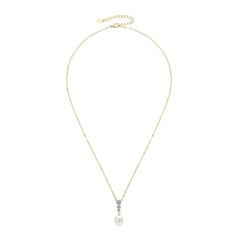 925 Sterling Silver Sereno Freshwater Natural Pearl Necklace - (Gold)