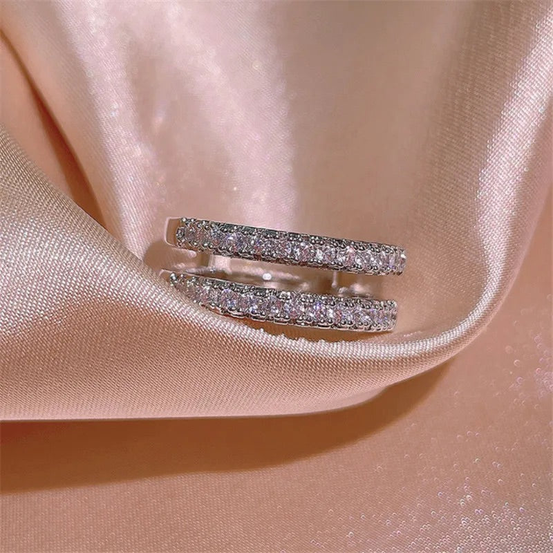 925 Sterling Silver Rio Twin Light Double-Row Moissanite Ring - (Silver)