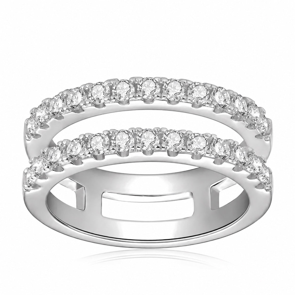 925 Sterling Silver Rio Twin Light Double-Row Moissanite Ring - (Silver)