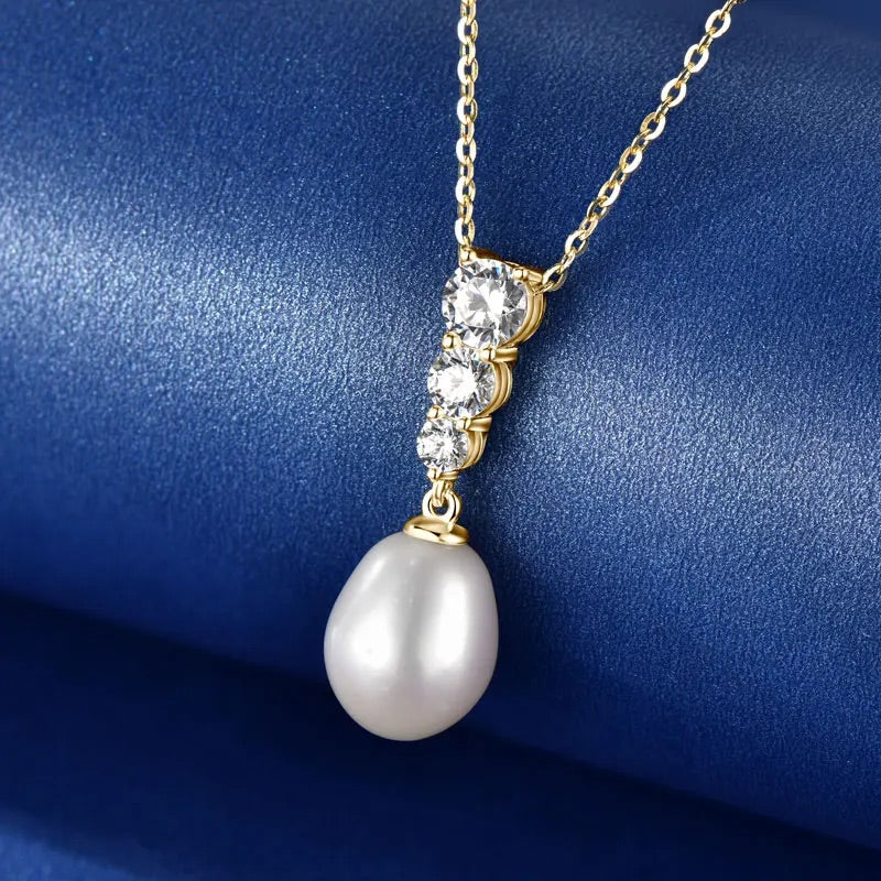925 Sterling Silver Sereno Freshwater Natural Pearl Necklace - (Gold)