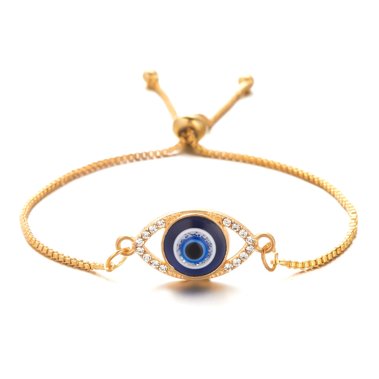 Turkish eye or Nazar Boncuğu Rhinestone Adjustable Bracelet (GOLD)