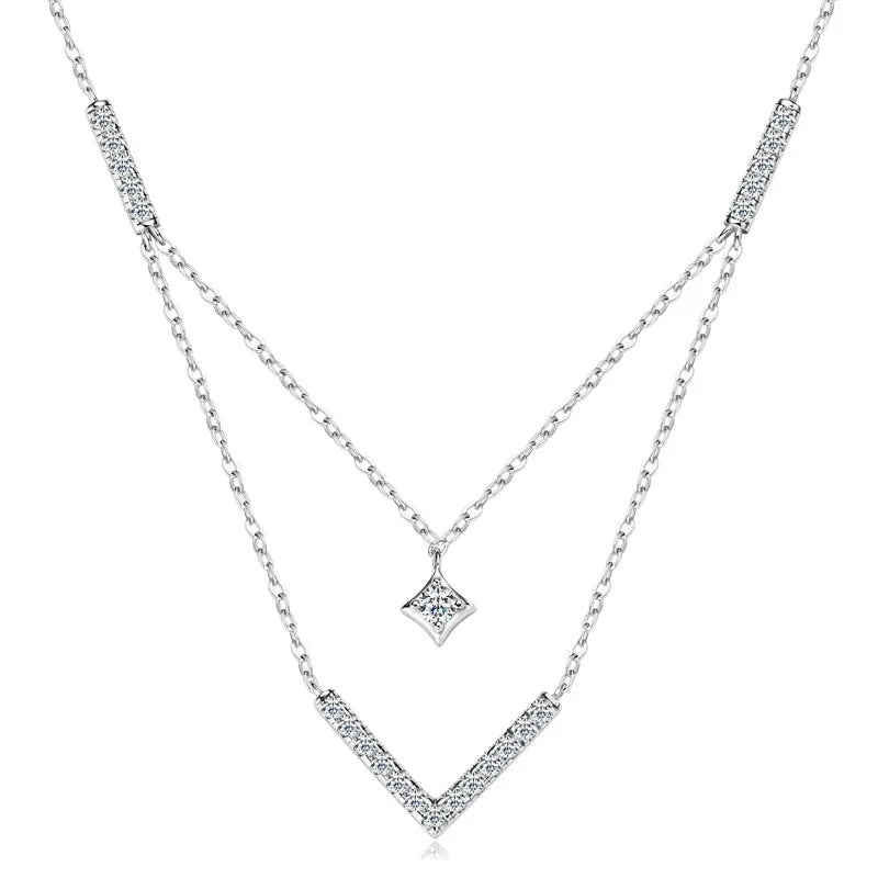 925 Sterling Silver Horizonte Light Layered V Moissanite Necklace
