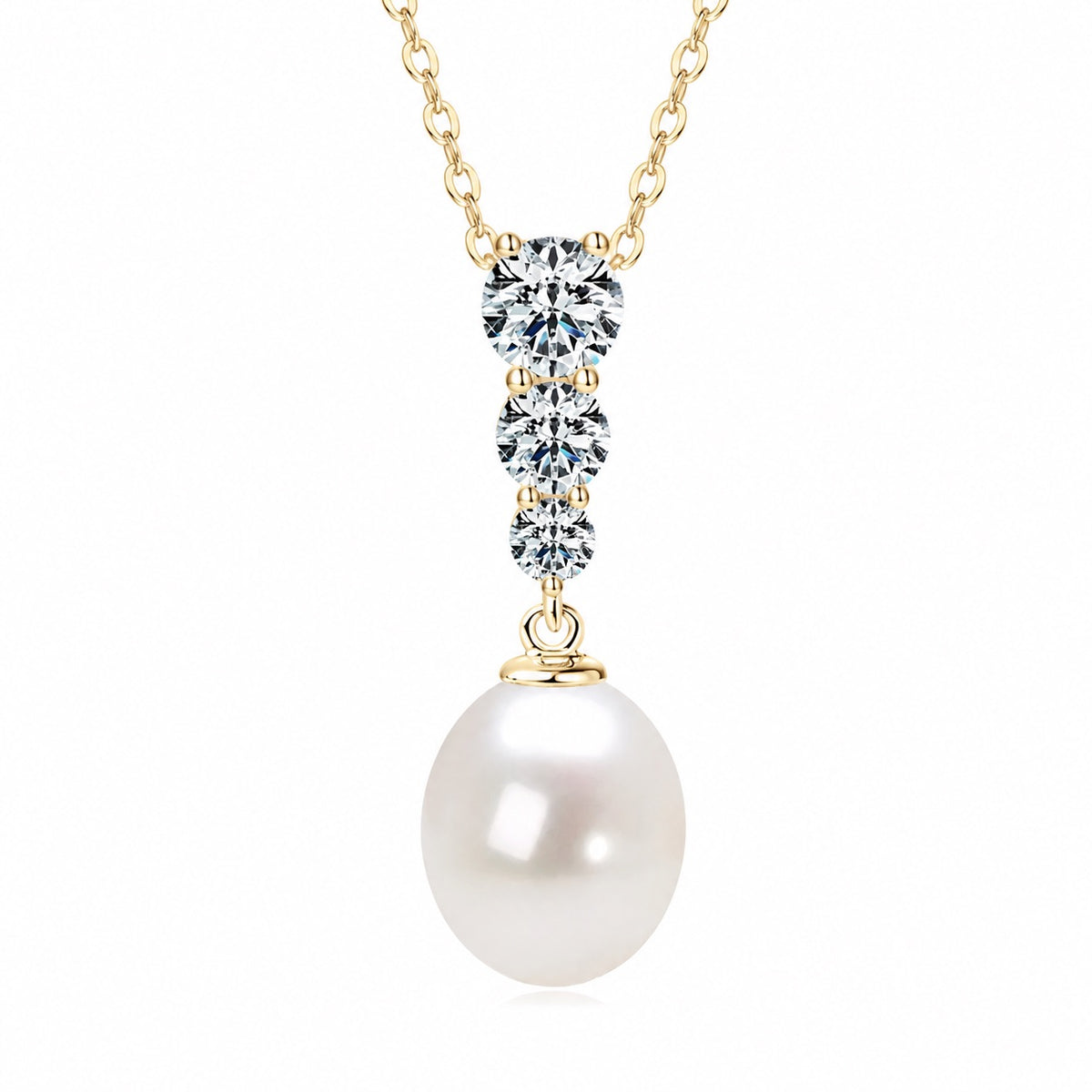 925 Sterling Silver Sereno Freshwater Natural Pearl Necklace - (Gold)