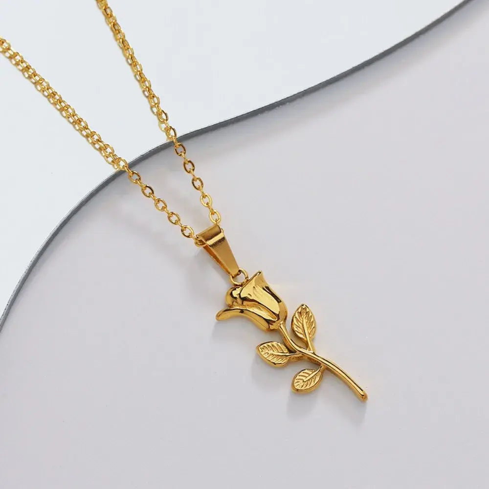 Vintage Rose Flower Pendant Necklace (GOLD)