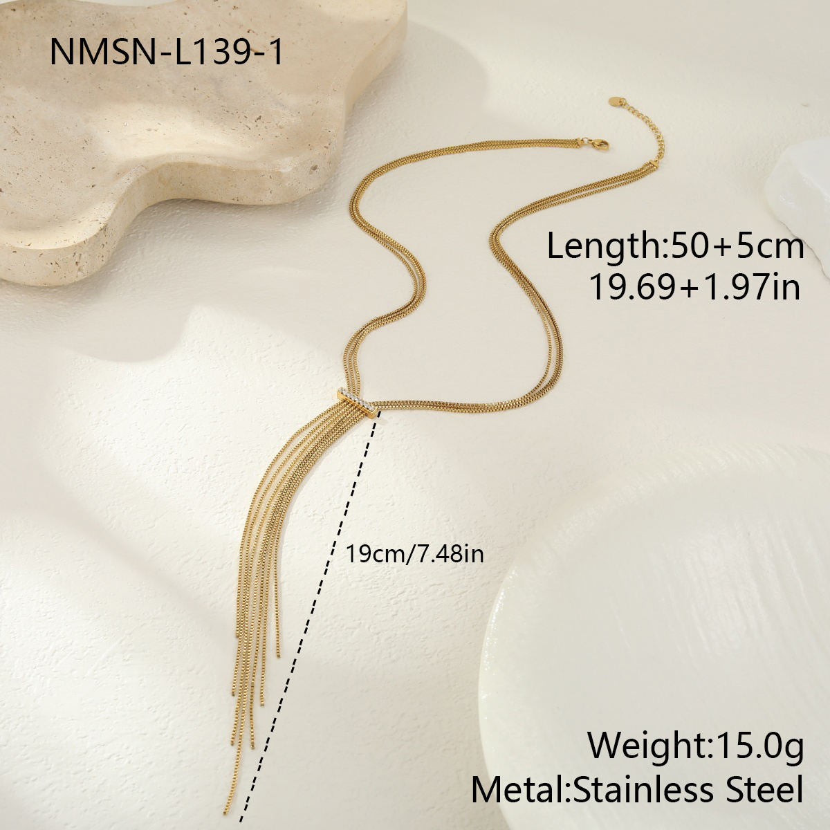 Layered Zircon Long Chain Y-shaped Long Necklace (GOLD)