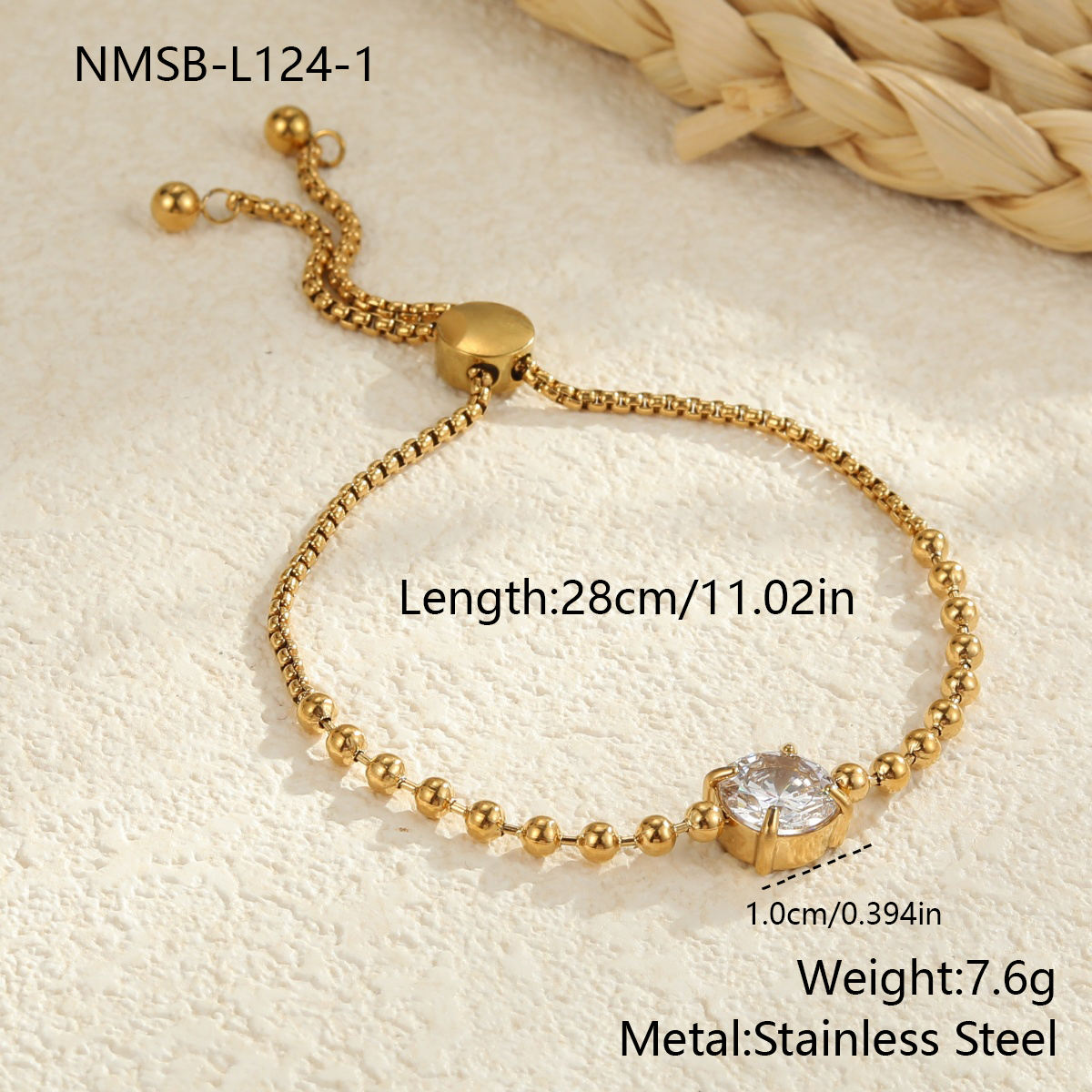 Crystal Round Zircon Adjustable Bracelet (GOLD)
