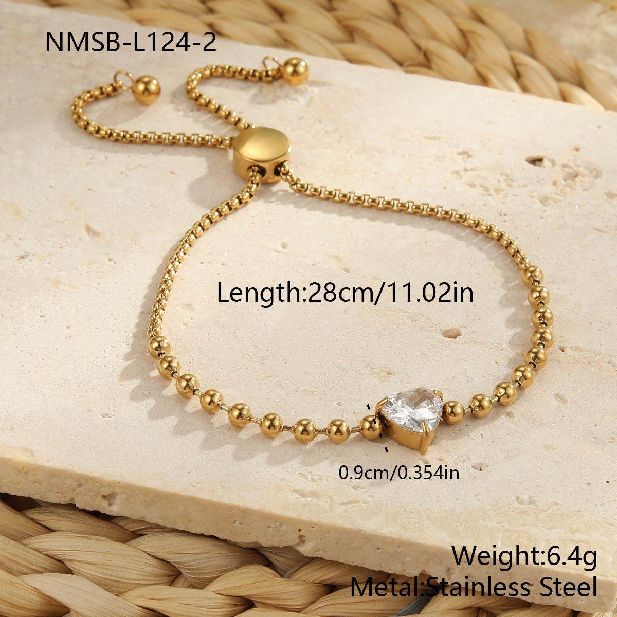 Crystal Heart Zircon Adjustable Bracelet (GOLD)