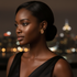 Black model wearing properly sized brown earrings at night