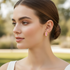 Caucasian model wearing pink earrings outdoors