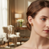 Caucasian model wearing properly sized brown earrings indoors