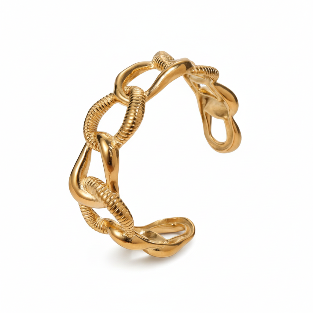 Chunky Chain Design Adjustable Bangle Bracelet - Gold