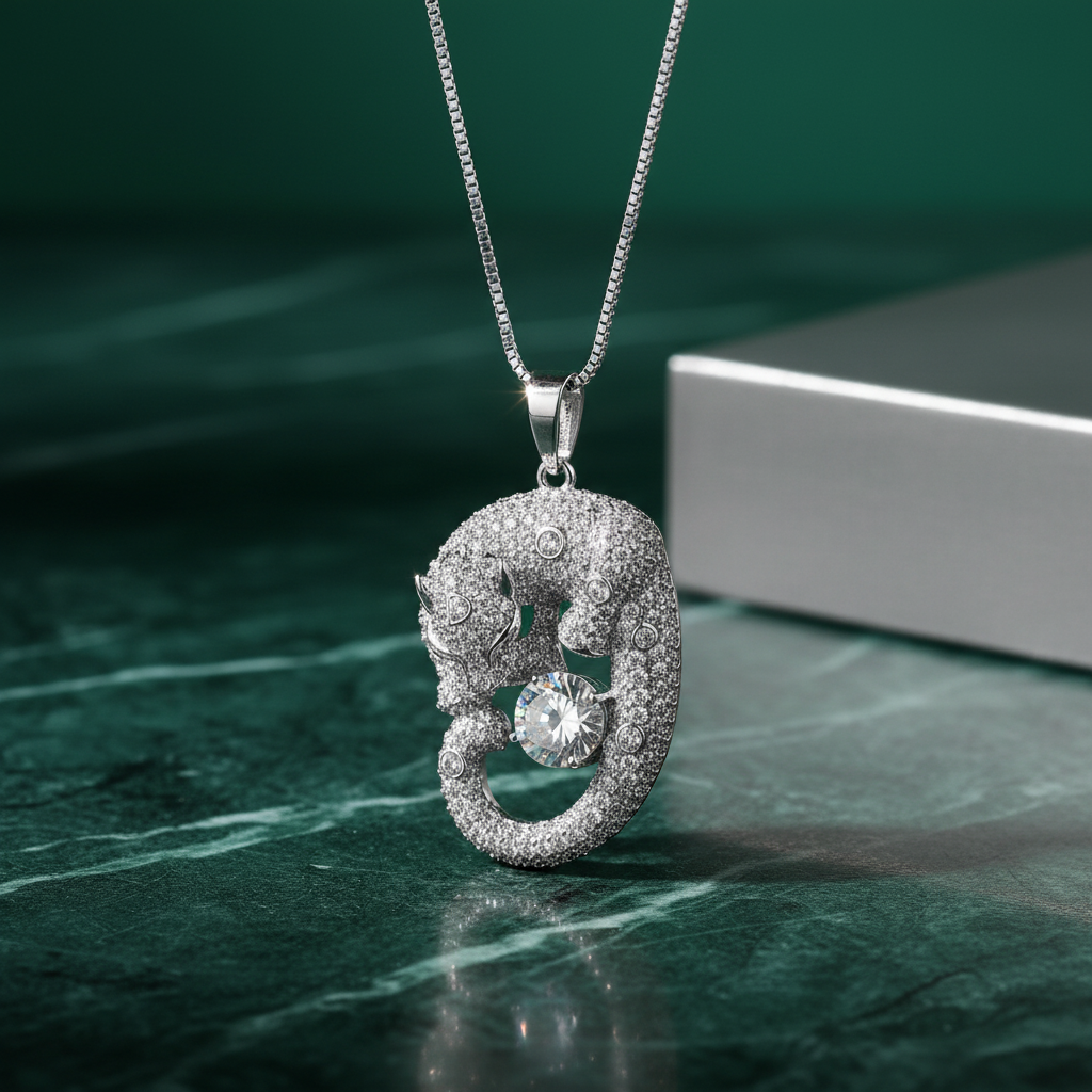 Clean luxury silver leopard on marble