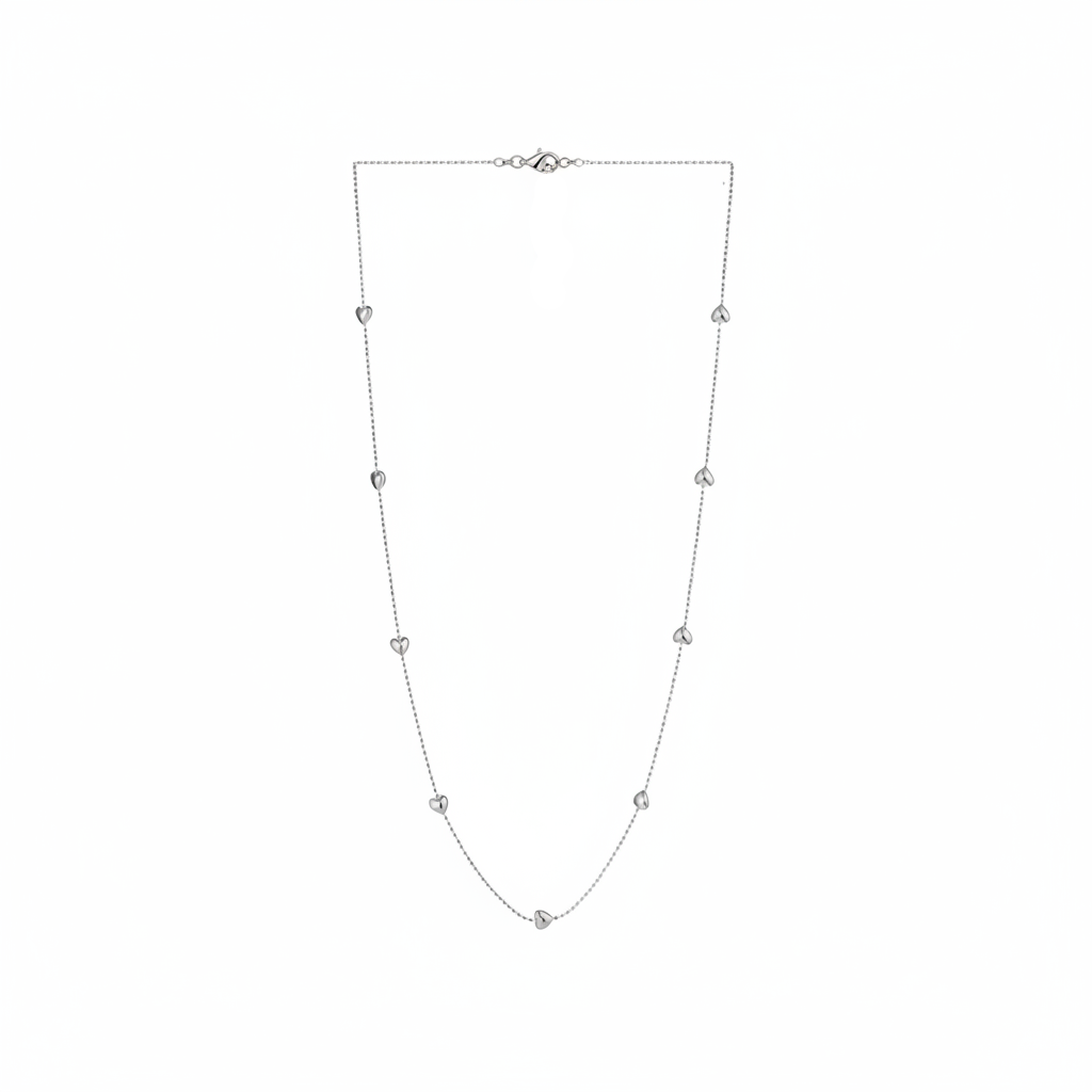 Beaded Hearts Long Necklace (SILVER)