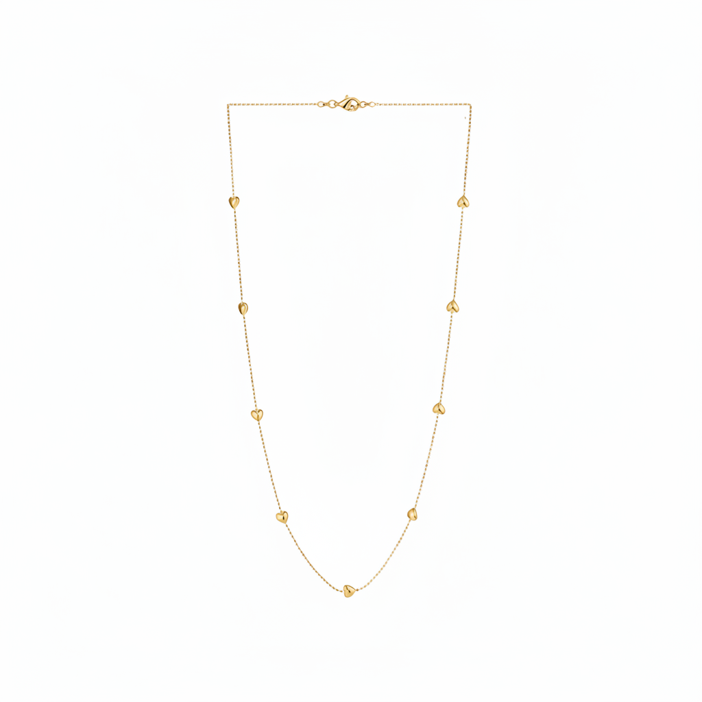 Beaded Hearts Chain Necklace (GOLD)