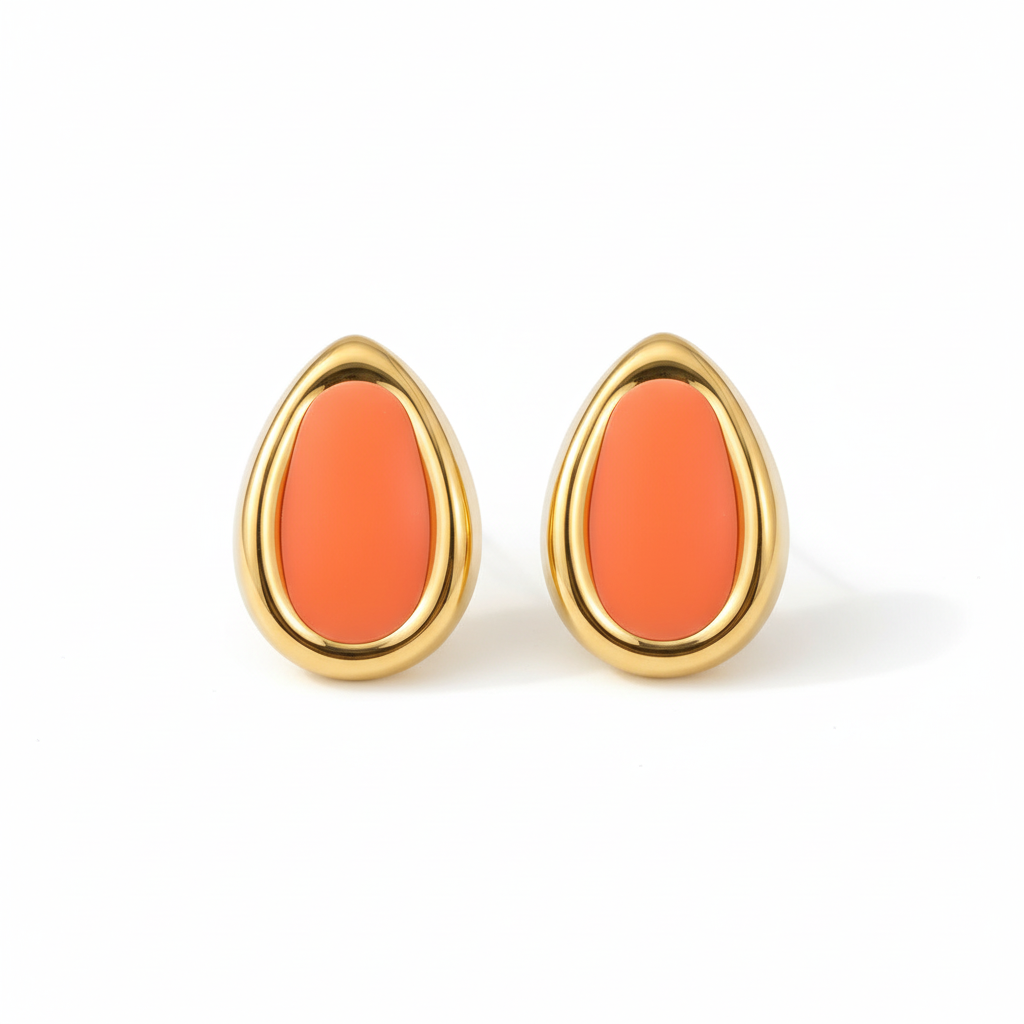 Front view of coral-orange earrings