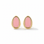 Front view of pink and gold earrings
