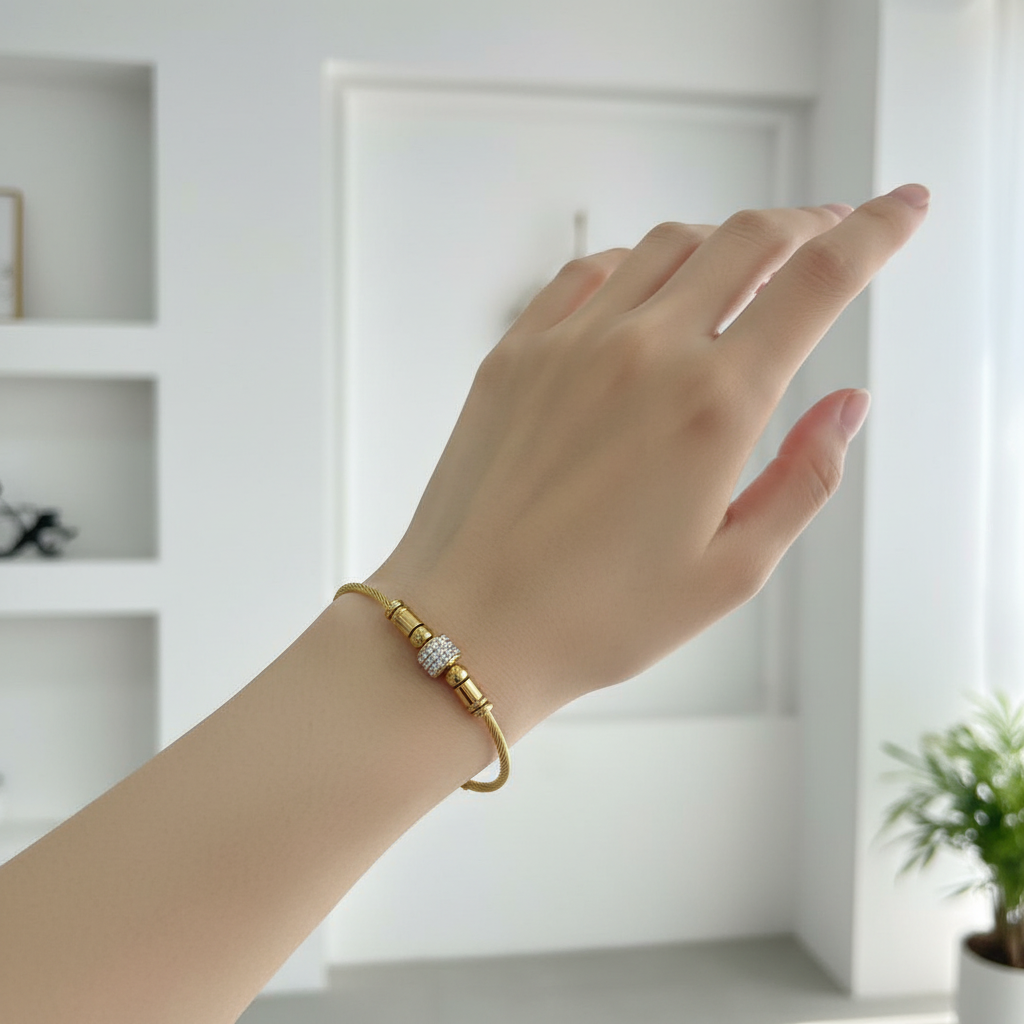 Gold Cable Bracelet Lifestyle - Side Angle