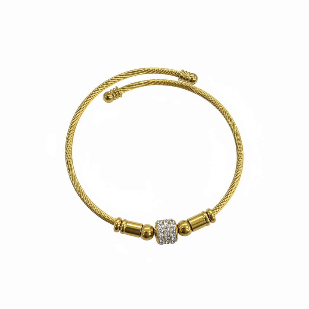 Gold Cable Bracelet with Crystal Bead White Background