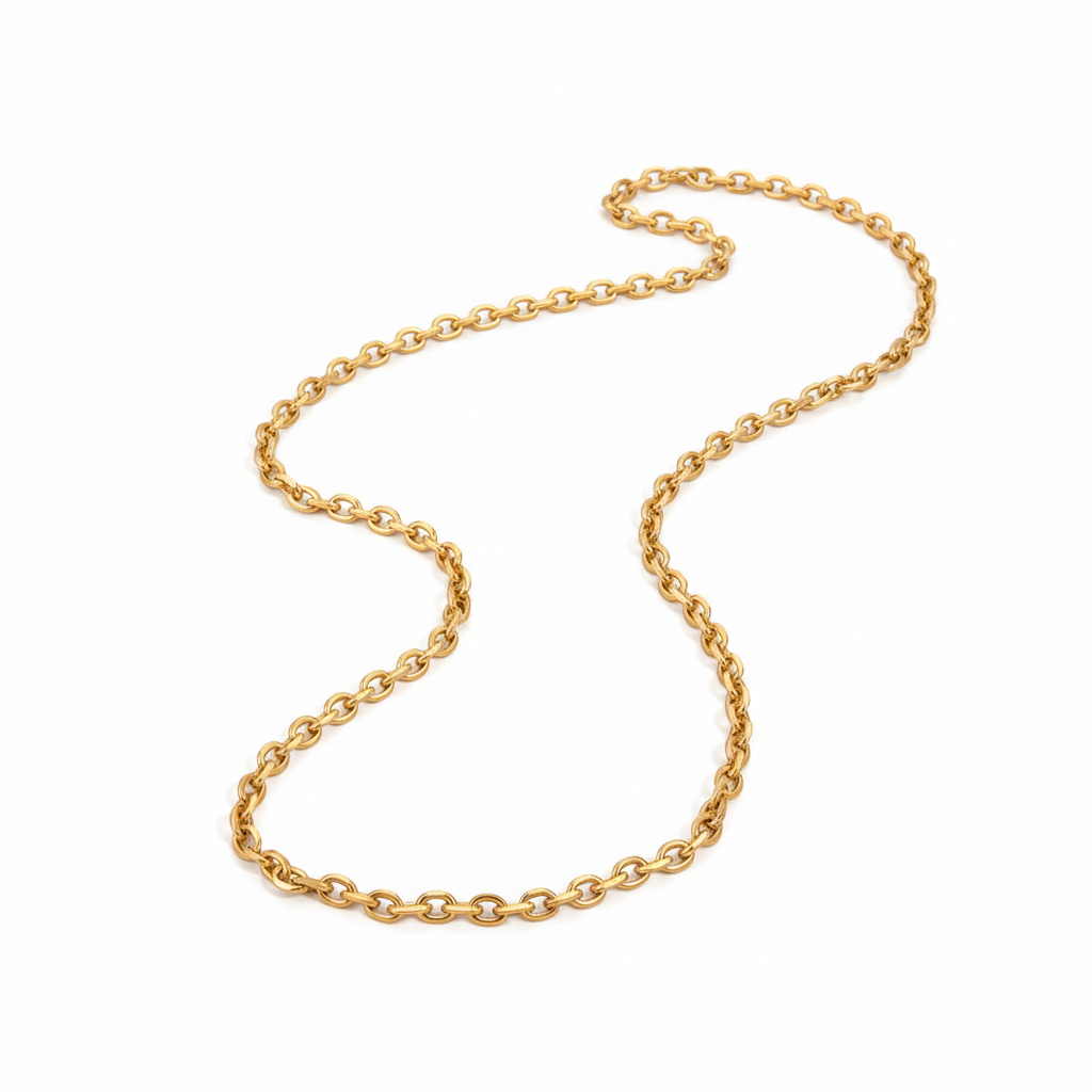 Gold chain necklace on white background