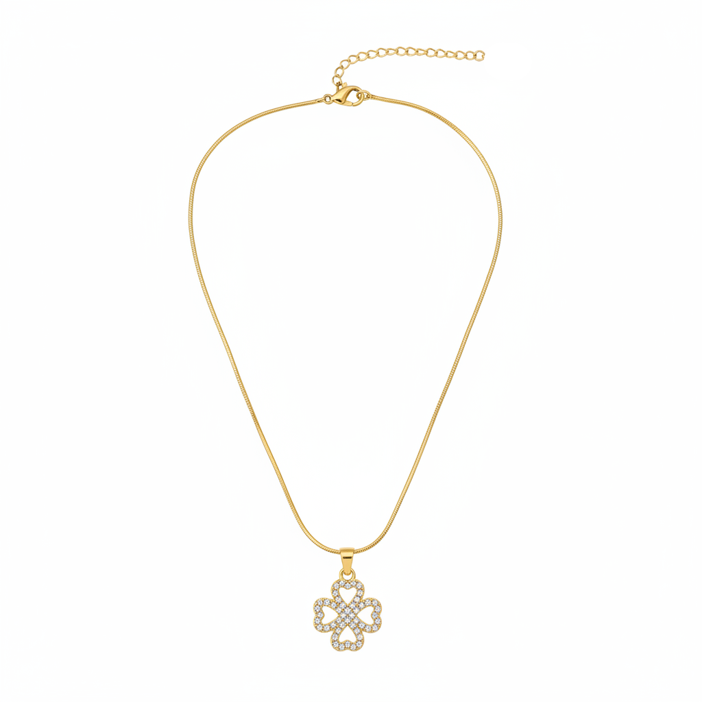 Gold clover necklace without extension plate