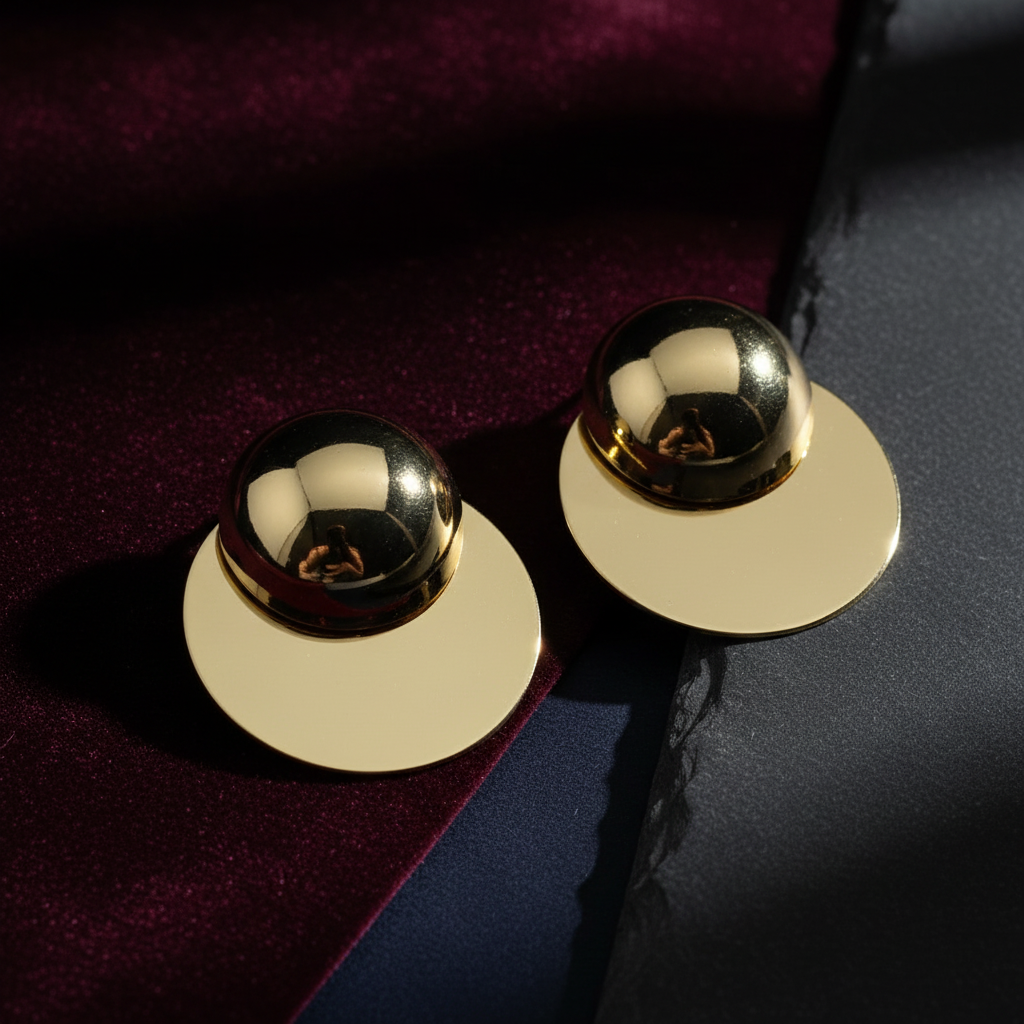 Gold dome and disc earrings dark showcase 1