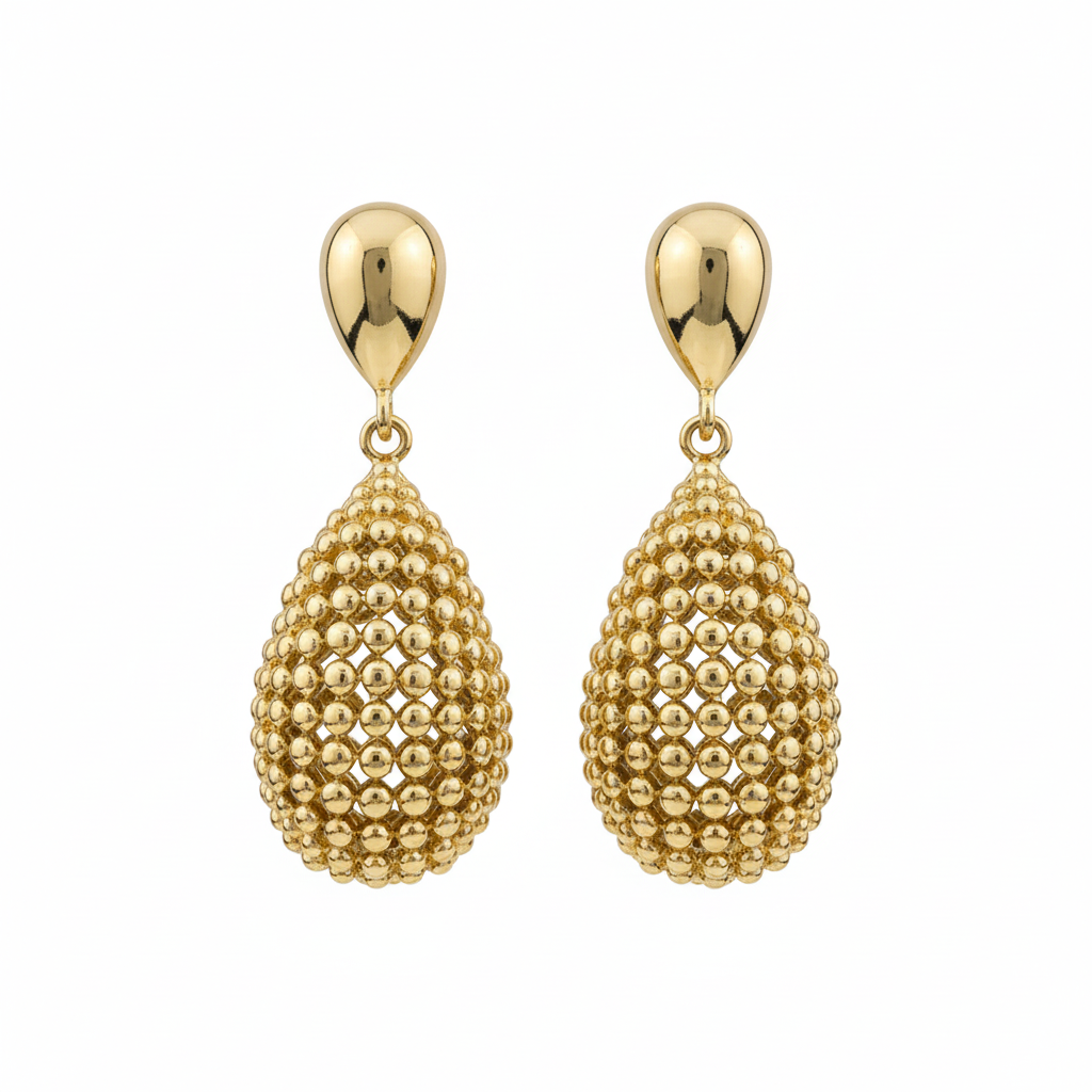 Gold droplet earrings PNG