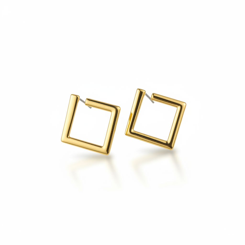 Gold geometric square studs PNG