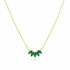 Gold green crystal leaf necklace on white background