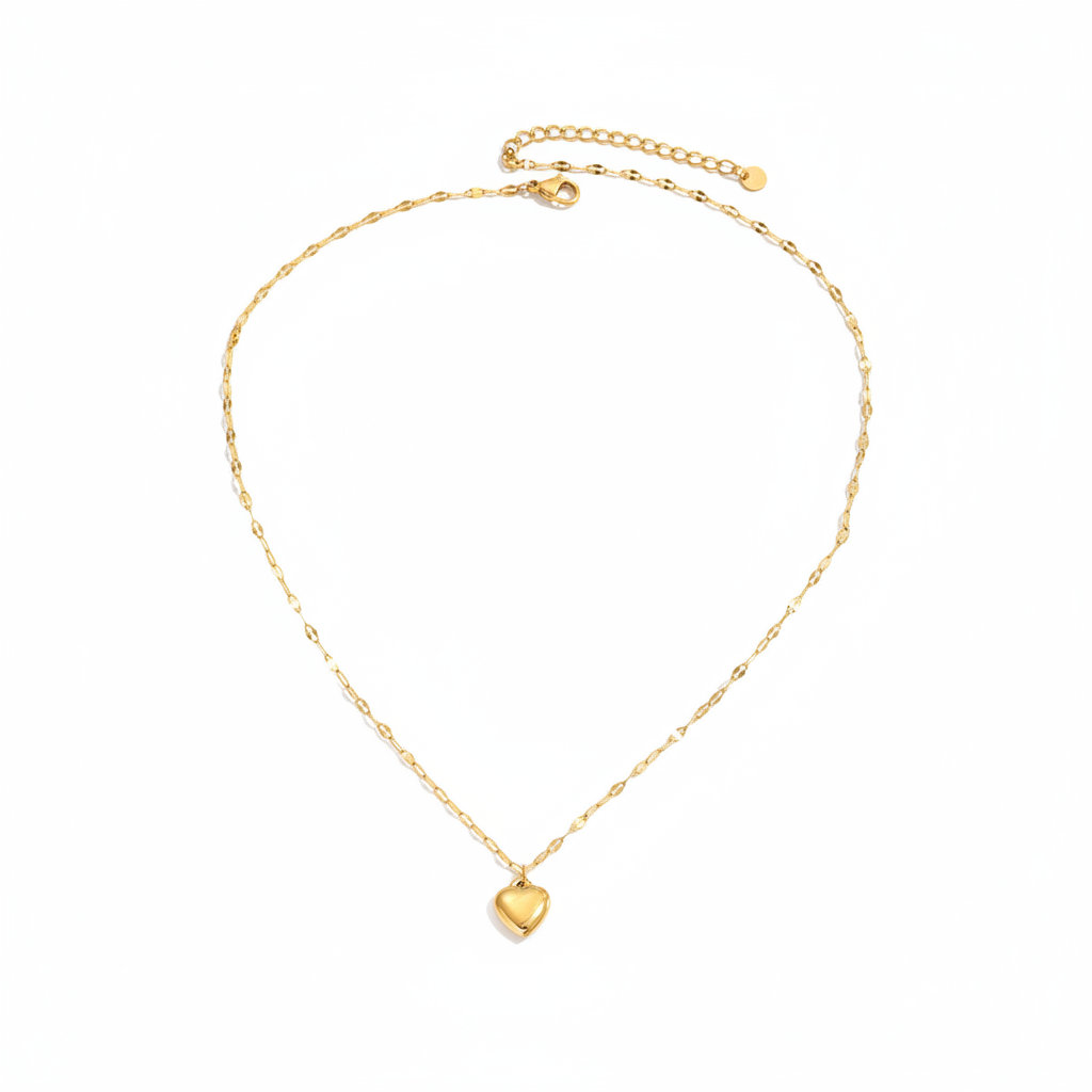 Gold heart necklace product shot