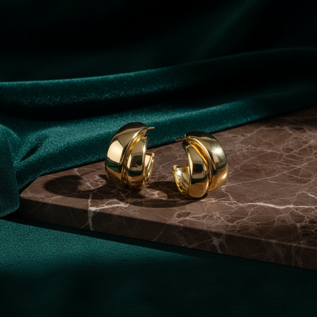 Gold hoop earrings dark showcase 2