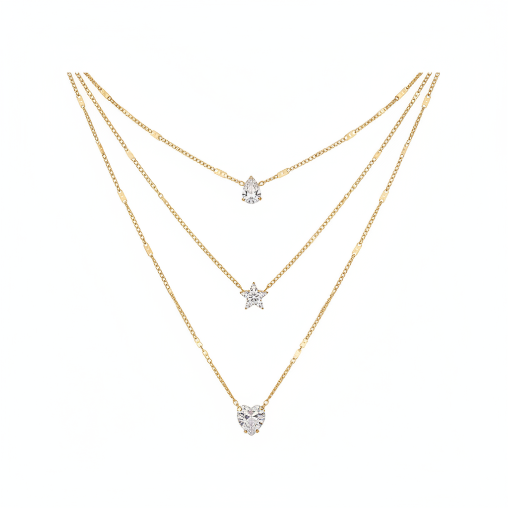 Gold Layered Necklace White Background