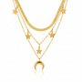 Gold layered necklaces on white background