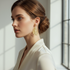 Gold leaf drop earrings indoor model shot - delicate size