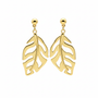 Gold leaf drop earrings white background