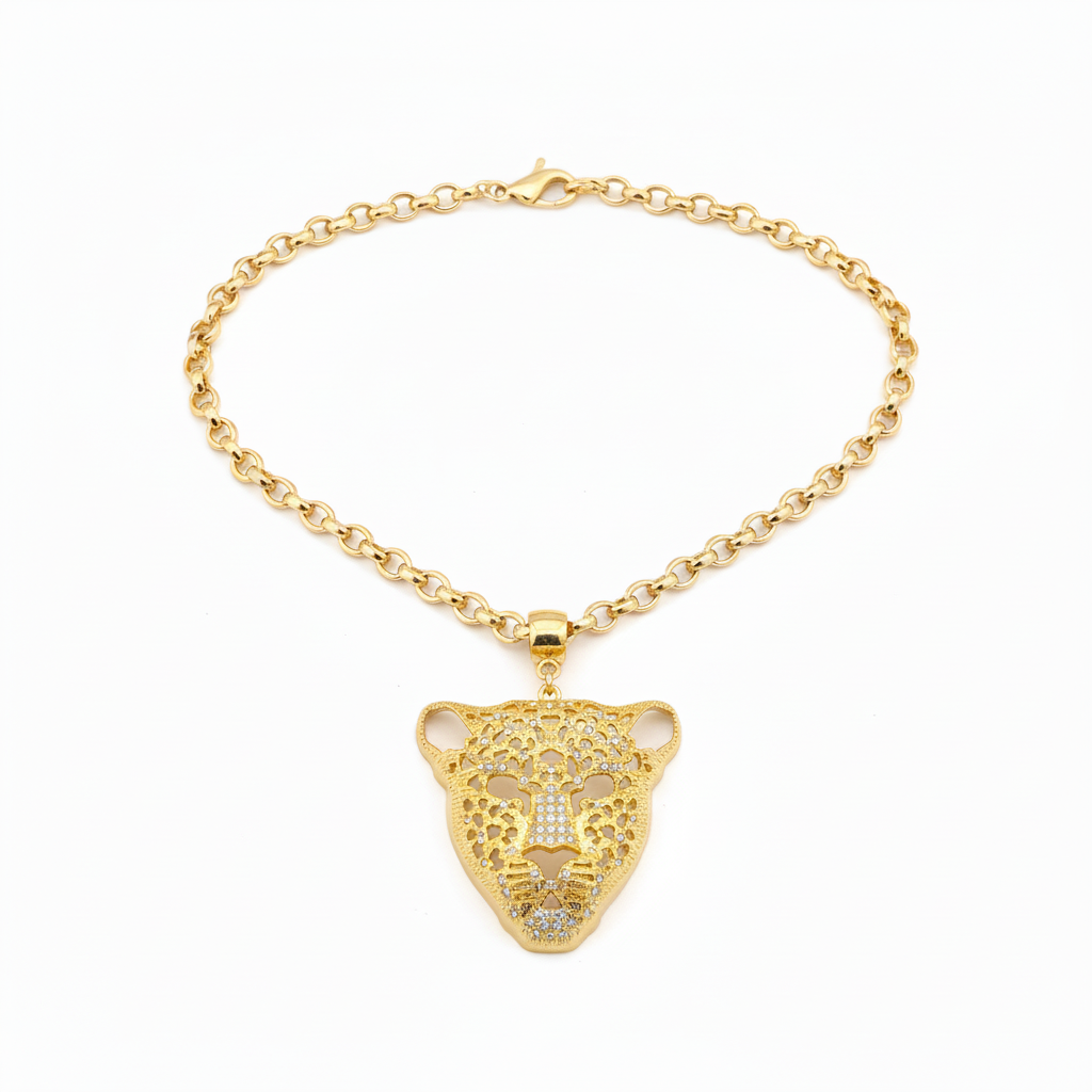 Gold leopard pendant necklace without chain plaque