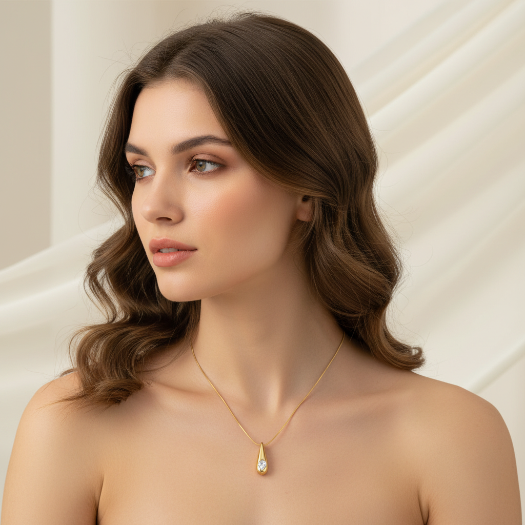 Gold necklace on model - modern and elegant