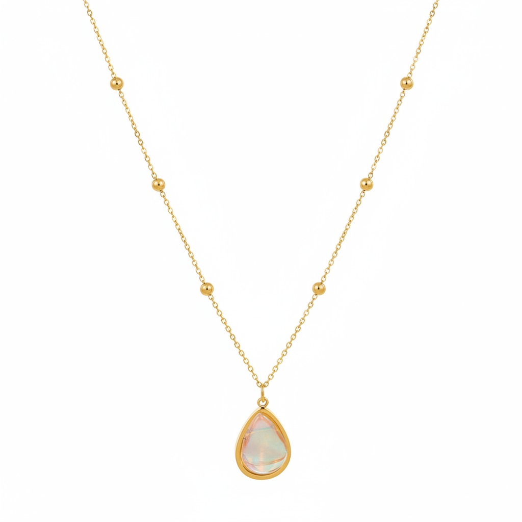 Gold necklace with teardrop opal pendant - 15 inches