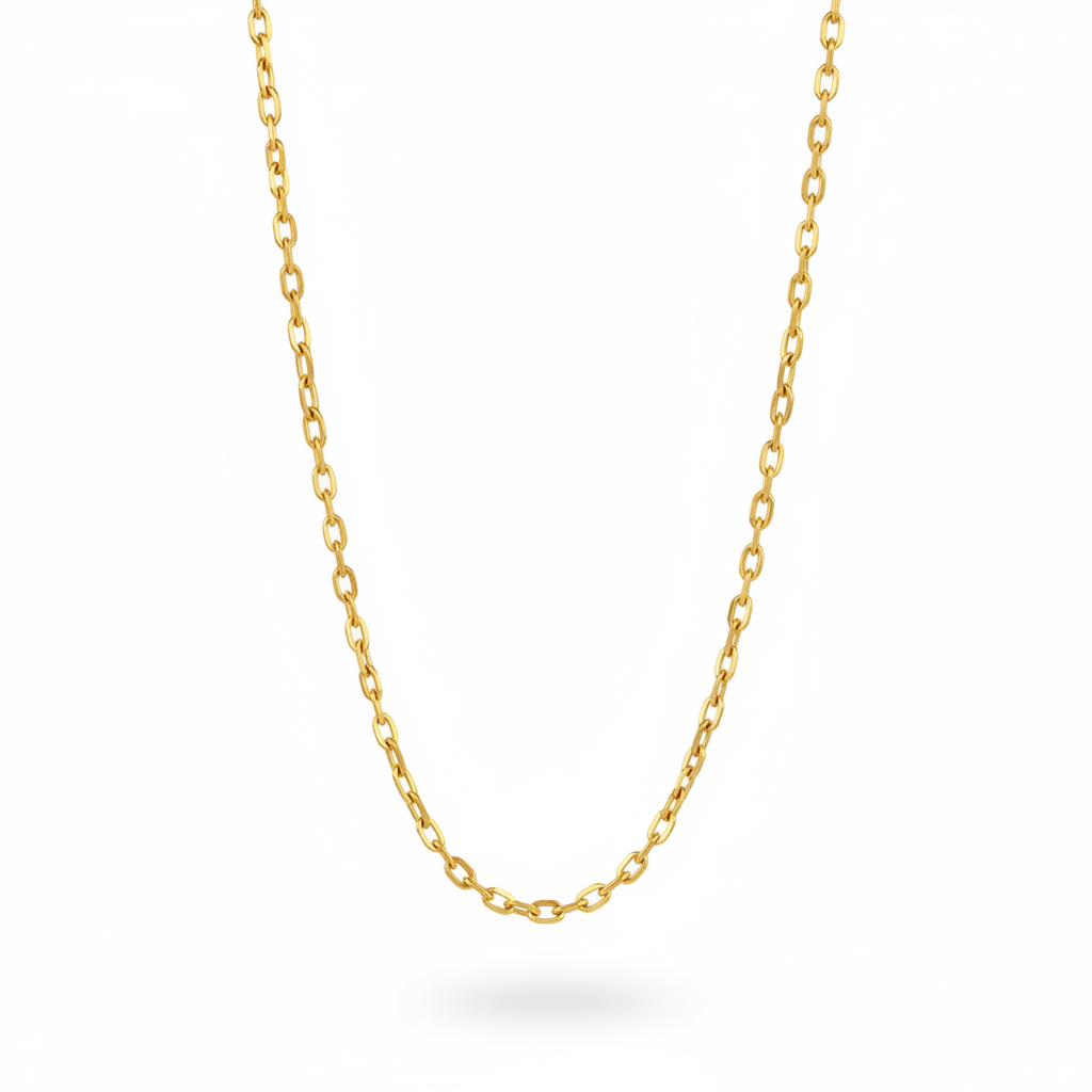 Gold oval chain necklace with smaller closer links hanging from top