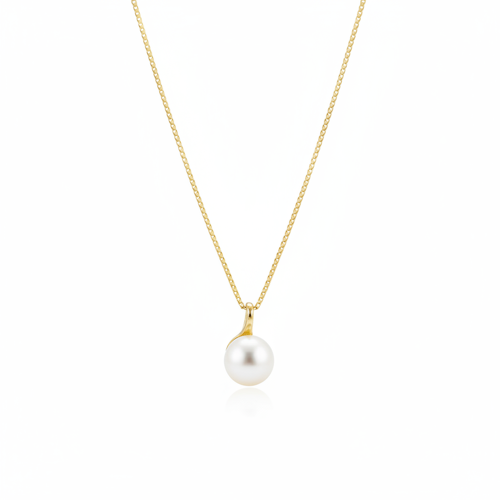 Gold Pearl Necklace White Background