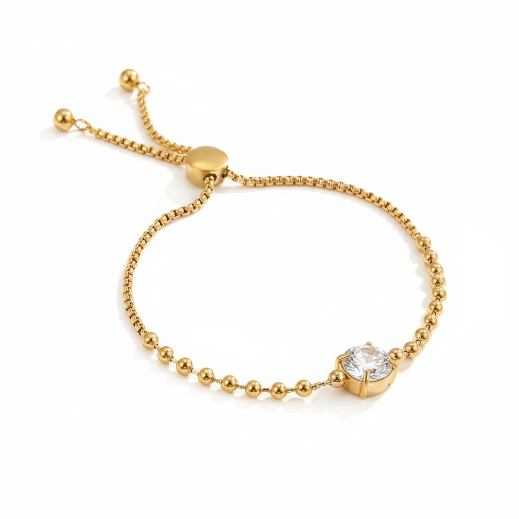 Gold round crystal bracelet on white background