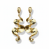 Gold sculptural earrings vertically aligned