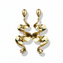 Gold sculptural earrings vertically aligned