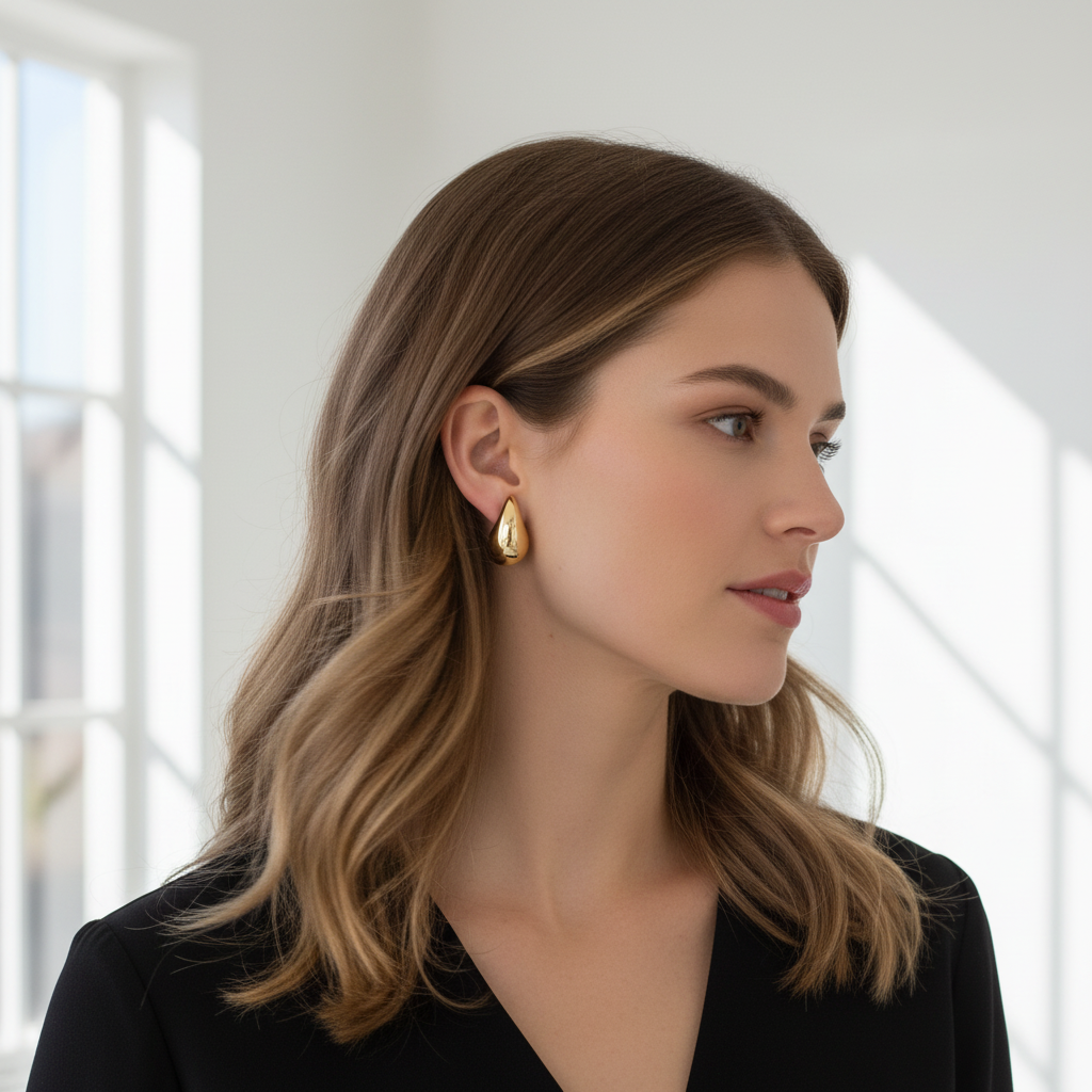 Gold Teardrop Earrings Lifestyle Shot