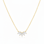 Gold white zircon crystal leaf necklace on white background