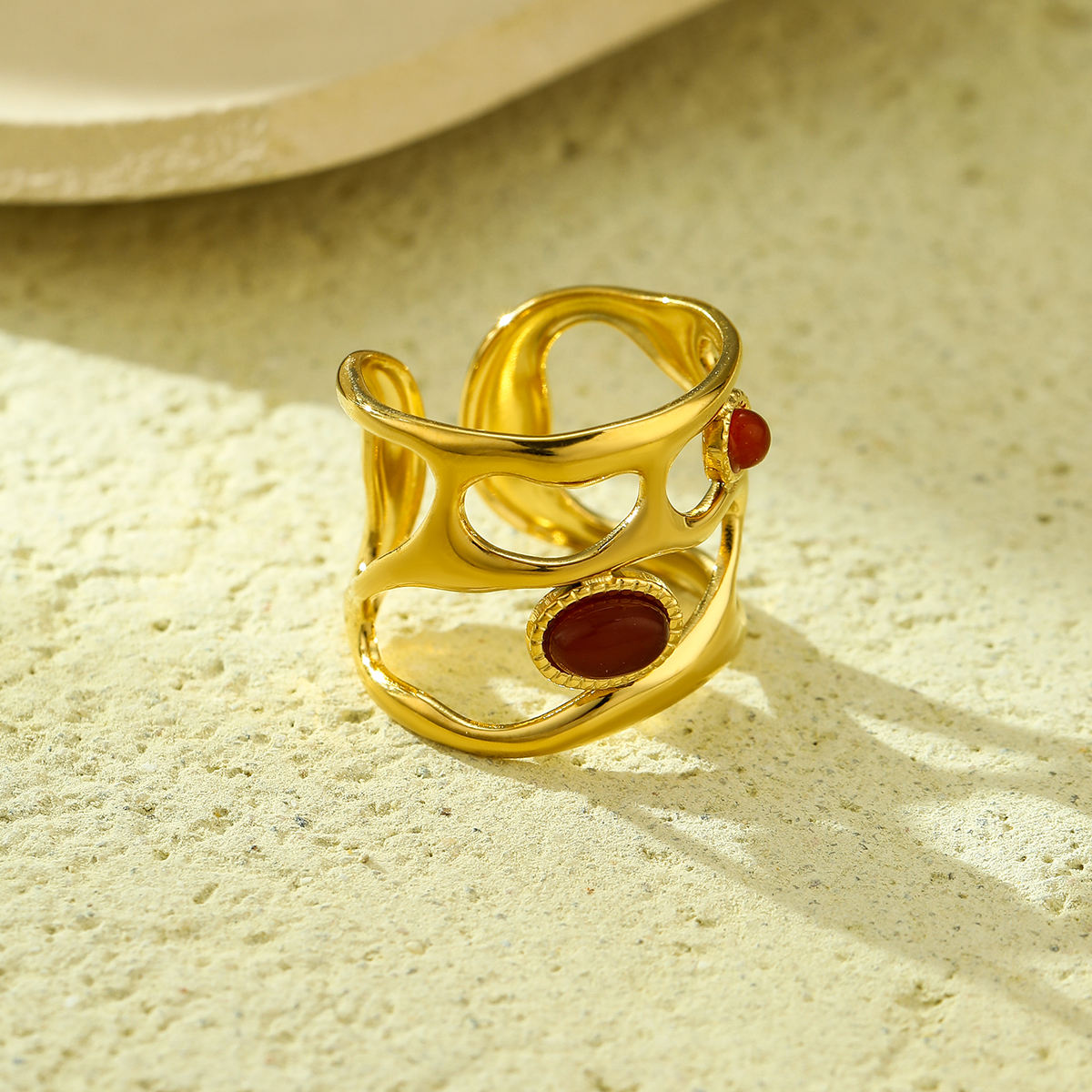 Red Hollow Abstract Ring (GOLD)