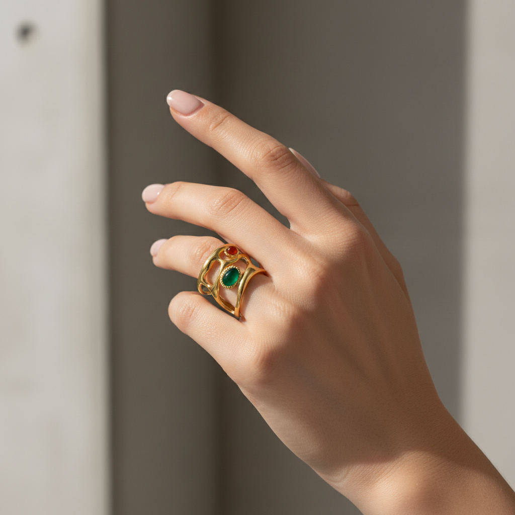 Green and Red Ring Model Shot