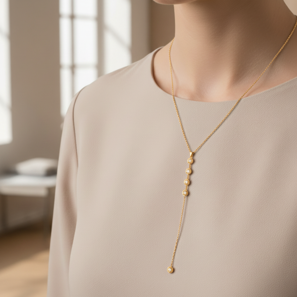 Zircon Long Pendant Necklace (GOLD)